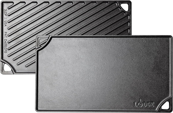 Reversible Cast Iron Grill/Griddle Pan, 16.75 X 9.5 Inches | Dual-Sided Double Burner Griddle for BBQ, Eggs, Pancakes & Burgers, Pfas-Free, Flat Top Cookware, Made in USA1