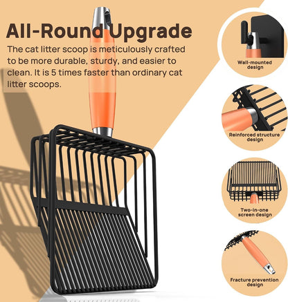 Heavy Duty Metal Cat Litter Scoop with Holder - Broom and Dustpan Set - Quick-Sifting Mesh for Clump-Free Cleaning, Compatible with Most Litter Types4