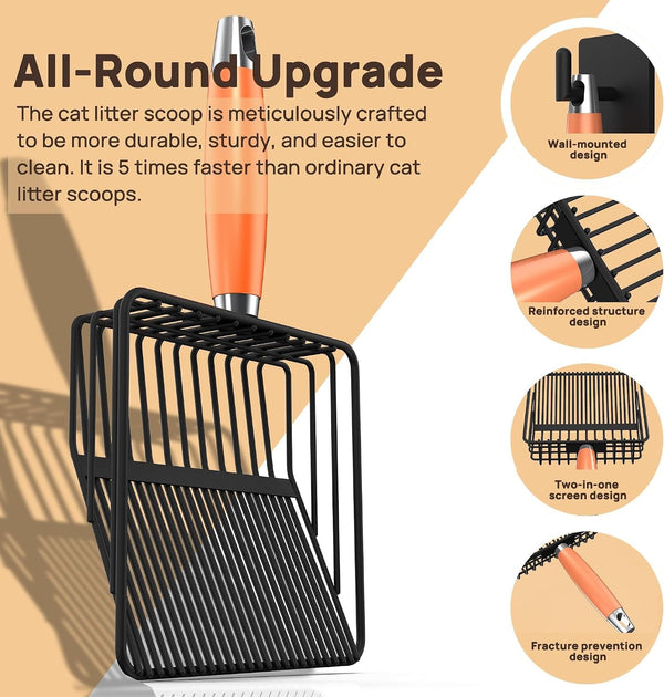 Heavy Duty Metal Cat Litter Scoop with Holder - Broom and Dustpan Set - Quick-Sifting Mesh for Clump-Free Cleaning, Compatible with Most Litter Types4