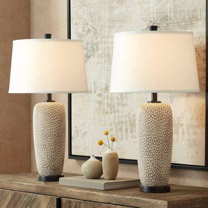 Anna 27 1/4" Tall Table Lamps Set of 2 Coastal Modern | Pebbled Living Room Bedroom Bedside Nightstand House Office Home Reading Kitchen Entryway Console Family White Shade1