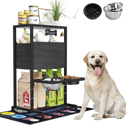 Elevated Dog Bowls with Slow Feeder for Large Dogs – Adjustable Raised Stand with 2 Stainless Steel Bowls & Spill-Proof Mat, Non-Slip Dog Feeder for Large & Medium Dogs (Black)12