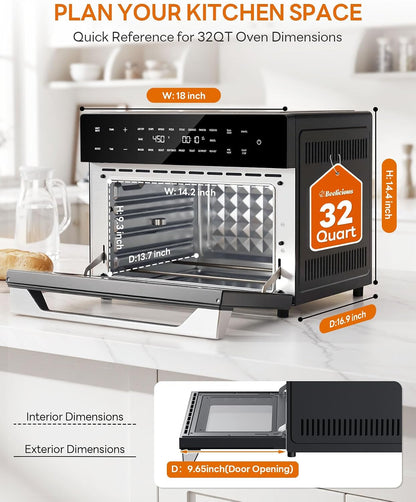 32QT Extra Large Air Fryer, 19-In-1 Air Fryer Toaster Oven Combo with Rotisserie and Dehydrator, Digital Convection Oven Countertop Airfryer Fit 13" Pizza, 6 Accessories, 1800W, Black3