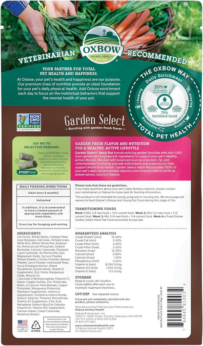 Oxbow Garden Select Adult Rat Food, Rat Food Pellets, Non-Gmo, 2.5 Lb | Uniform Rat Food Pellets Prevent Selective Feeding, Vitamins and Minerals, Non-Gmo, Complete Daily Diet, Made in USA2