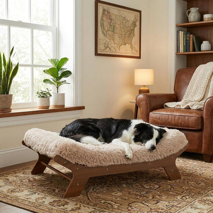 Muihood Elevated Wooden Dog Bed with Foam Mattress, Walnut, Large | Raised Dog Bed with Washable Cover, Supportive Foam Mattress, Perfect for Large Dogs and Indoor Living1