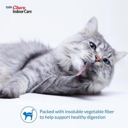 INABA Churu Indoor Care for Hairball Control, Functional Lickable Cat Treat with Taurine & Green Tea Extract, 0.5Oz Each, 24 Tubes Total, Tuna Recipe2