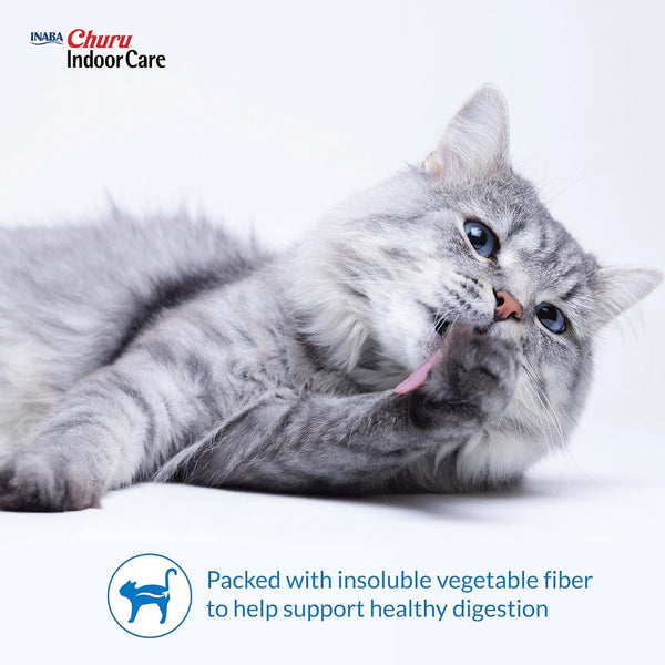 INABA Churu Indoor Care for Hairball Control, Functional Lickable Cat Treat with Taurine & Green Tea Extract, 0.5Oz Each, 24 Tubes Total, Tuna Recipe2
