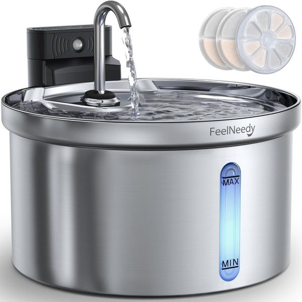 Wireless Cat Water Fountain [Water & Battery Separation] FEELNEEDY Stainless Steel Automatic Pet Water Dispenser, 4000Mah Battery Operated Water Fountains for Cats Dogs - 3.5L/118Oz1