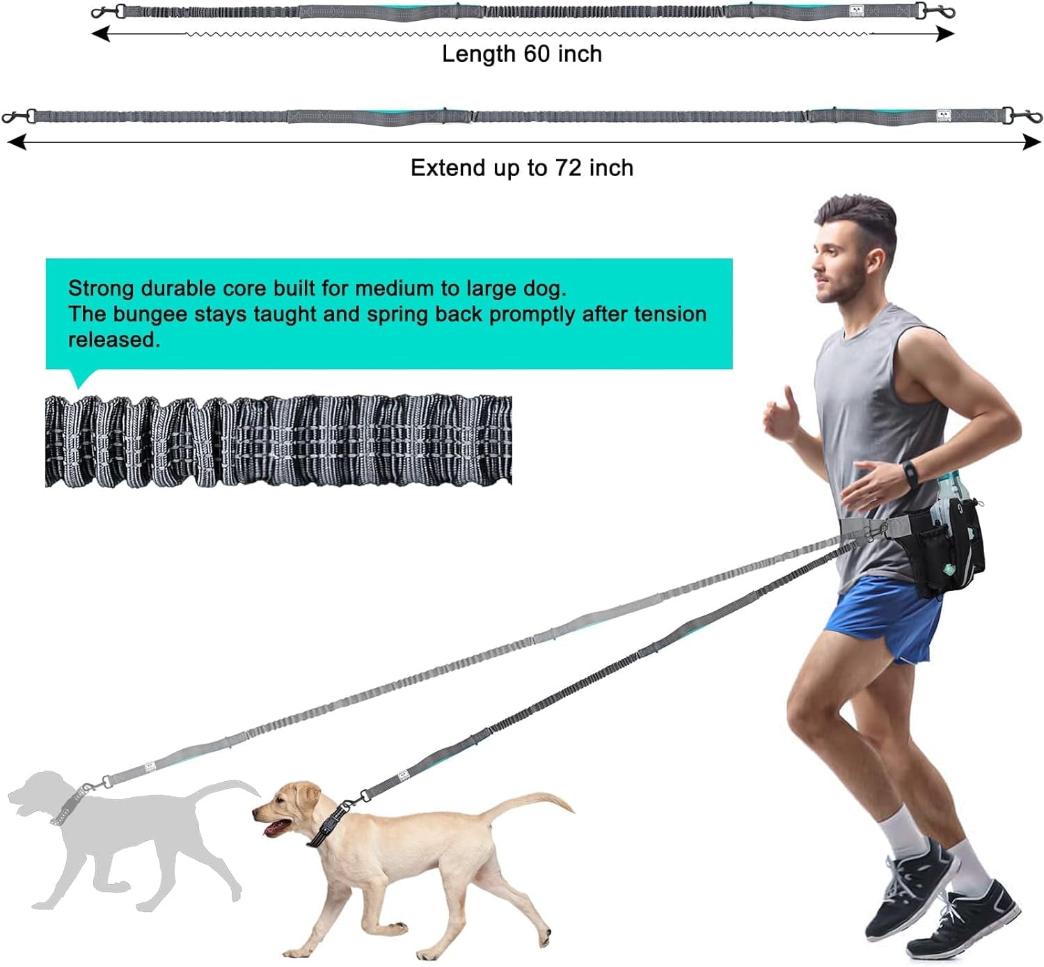 shine-hai-retractable-hands-free-dog-leash-with-dual-bungees-for-2-dogs-adjustable-waist-belt-fanny-pack-reflective-stitching-leash-for-running-walking-hiking-jogging-biking-black