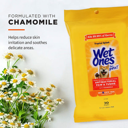 Wet Ones for Pets Paw and Tushie Dog Wipes, Tropical Splash, 30 Count | Chamomile-Infused Wipes, Wet-Lock Seal, Tropical Splash Scent, Paws and Butt Cleanup2