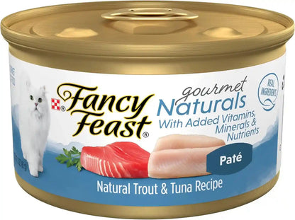 Purina Fancy Feast Grain Free Wet Cat Food Pate Gourmet Naturals Trout and Tuna Recipe - (Pack of 12) 3 Oz. Cans1