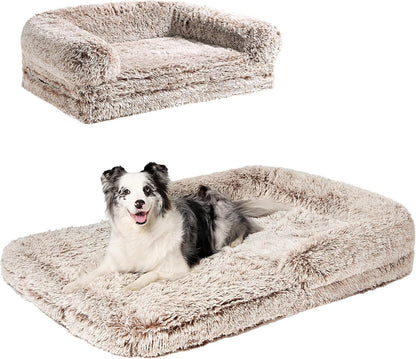 EHEYCIGA Foldable XXL Dog Bed Memory Foam-46X34X6.5", Fluffy Cover, Grey14