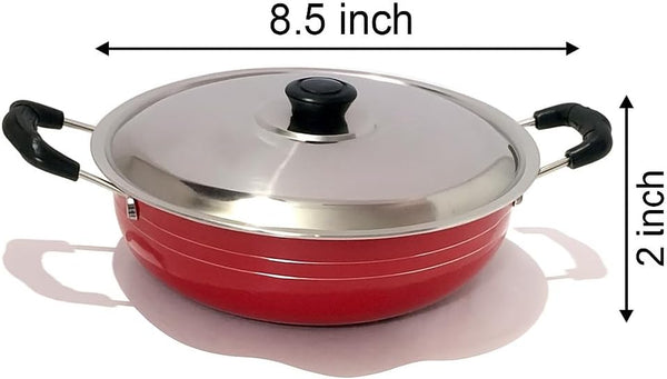 Nonstick Kadhai with Lid 2L All Purpose Pan Deep Fry Pan for Indian Cooking Stir Fry Aluminium Wok Deep Fry Skillet Cookware Cooking Pan7
