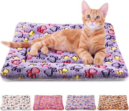 Tuanse 4 Pack Ultra Soft Dog Cat Bed Mat Small Animal Guinea Pig Bed with Cute Print Reversible Fleece Dog Crate Kennel Pad Cozy Washable Thickened Hamster Pet Beds Mat(13 X 19 Inches,Light Gray)17