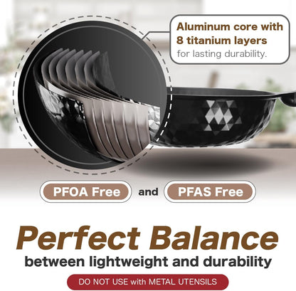 Diamond X Premium Non Stick Wok Pan - 11" Large Flat Bottom Chinese Wok - Woks & Stir-Fry Pans Nonstick - Titanium-Coated 8-Layered Korean Engineered Skillet for Frying, Oil-Free, Pfoa-Free5