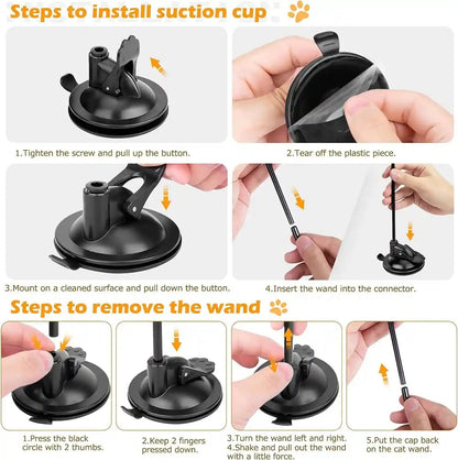 Cat Toys, 2 Pack 3 in 1 Interactive Cat Toy for Indoor Cats with Sticky Super Suction Cup Detachable 10 Pcs Replacements Feathers Balls Mice 2 Wand Hanging Door Kitten Toys4