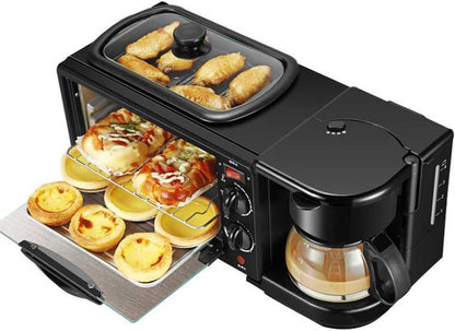3-In-1 Breakfast Station, Includes Coffee Maker, Non-Stick Griddle, and 4-Slice Toaster Oven, Versatile Breakfast Maker for Apartments Kitchenettes,Black1
