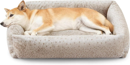 JOEJOY Dog Bed Medium Size Dog, Removable Washable Cover Orthopedic Soft Pet Bed, Anti-Slip Fluffy Plush Faux Rabbit Fur Puppy Bed, 30"X24"X8", Leopard Print, Grey28