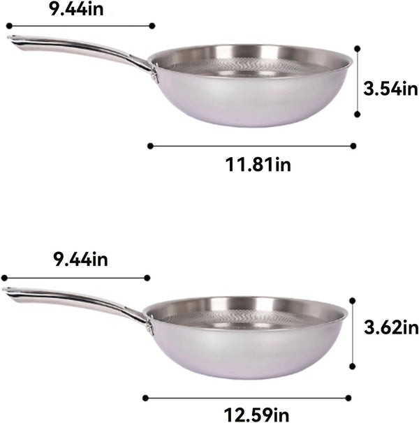 Titanium Hammered Wok Pure with Lid, No Coating Non-Stick Titanium Cookware, Frying Pans, Hammered Pan, Ultra-Durable, Scratch-Resistant, Safe for Oven, Induction & Cooktops up to 750°F,11.81I8