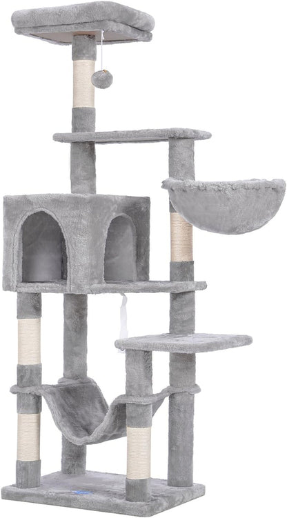 Hey-Brother Cat Tree with Large Hammock, Multi-Level Cat Tower for Indoor Cats, Cat Condo with Sisal-Covered Scratching Posts and Top Perch, Light Gray MPJ050W7