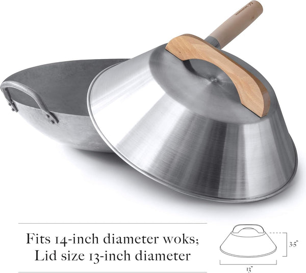 Aluminum Wok Dome Cover for 14" Hand Hammered Wok, 13 Inch Flat Wok Lid2