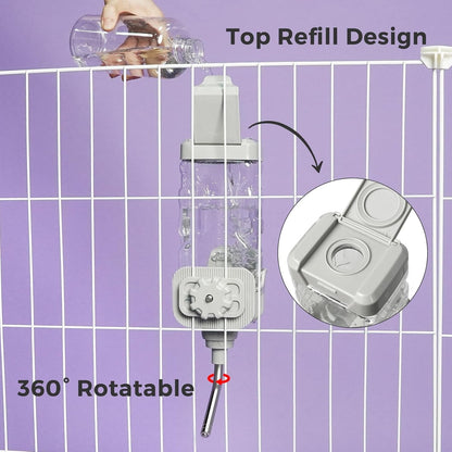 Vannon 30Oz Small Pet Water Bottle for Cage with Top Fill Design, Grey | Top-Fill Small Pet Water Bottle with Leak-Resistant Nozzle, Bpa-Free Materials, and Stable Dual Clips for Everyday Hydration.9