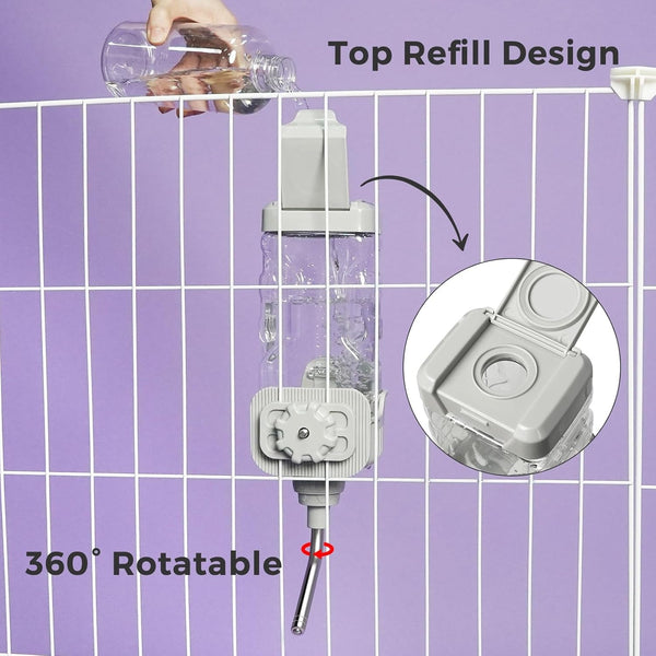 Vannon 30Oz Small Pet Water Bottle for Cage with Top Fill Design, Grey | Top-Fill Small Pet Water Bottle with Leak-Resistant Nozzle, Bpa-Free Materials, and Stable Dual Clips for Everyday Hydration.9