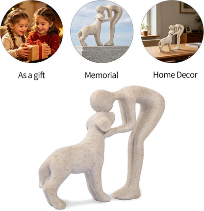 Abstract Person and Dog Head-To-Head Figurine Sandstone | Abstract Sculpture Celebrating the Bond between Person and Pet. Intimate Head-To-Head Touching Memory Keepsake for Dog Lovers4