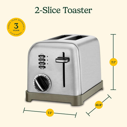 2-Slice Toaster, 1.5" Wide Slots, Stainless Steel | Compact Toaster for Bagels & Bread with Extra-Wide Slots, 6 Shade Settings, Defrost/Reheat & High Lift Lever, CPT-160ES6