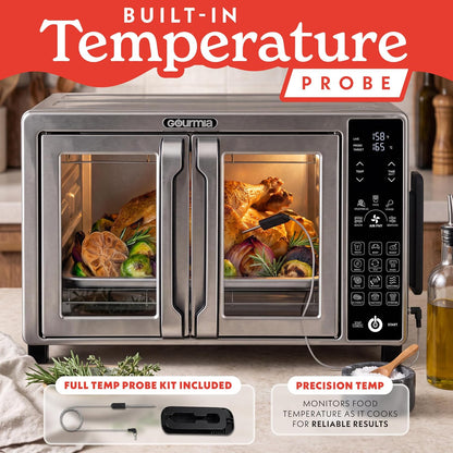 French Door Air Fryer Toaster Oven - 6 Slice Capacity, Temperature Probe, 18 Cooking Presets, Fryforce, Digital Display, 3 Rack Positions, Dishwasher-Safe Accessories, Stainless Steel5