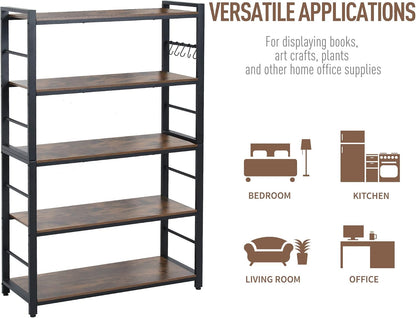 5-Tiers Bakers Rack,Microwave Oven Stand with Shelves,5 Tier Utility Storage Shelf with 5 Hooks,Multifunctional Shelf for Kitchen,Bathroom,Livingroom,Storehouse...4