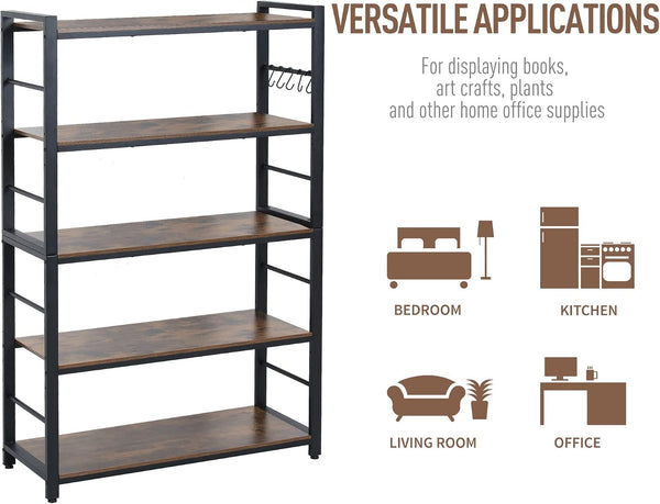 5-Tiers Bakers Rack,Microwave Oven Stand with Shelves,5 Tier Utility Storage Shelf with 5 Hooks,Multifunctional Shelf for Kitchen,Bathroom,Livingroom,Storehouse...4