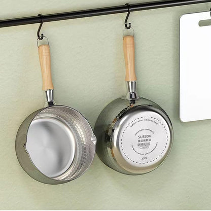Thickened 304 Stainless Steel Pot, Solid Wood anti Scald Handle with Hook, Multifunctional Sauce Pot with Inverted Mouth, Milk Pot, Cooking Pot (1.7 Quarts)6