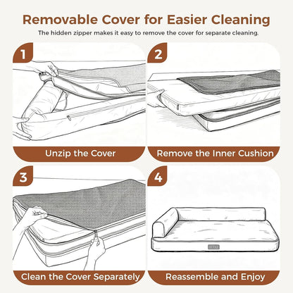 Outdoor Waterproof Dog Bed for Small Dogs, Egg Crate Foam Crate Pad with Raised Bolster, Removable Washable Leather-Look Cover, Non-Slip Bottom, Brown, for Dogs up to 20 In. Long7