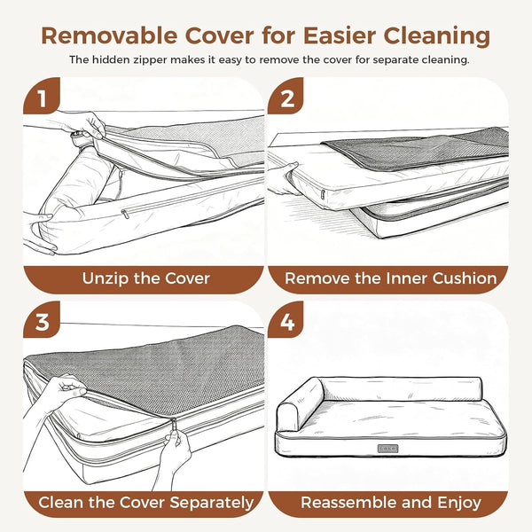 Outdoor Waterproof Dog Bed for Small Dogs, Egg Crate Foam Crate Pad with Raised Bolster, Removable Washable Leather-Look Cover, Non-Slip Bottom, Brown, for Dogs up to 20 In. Long7