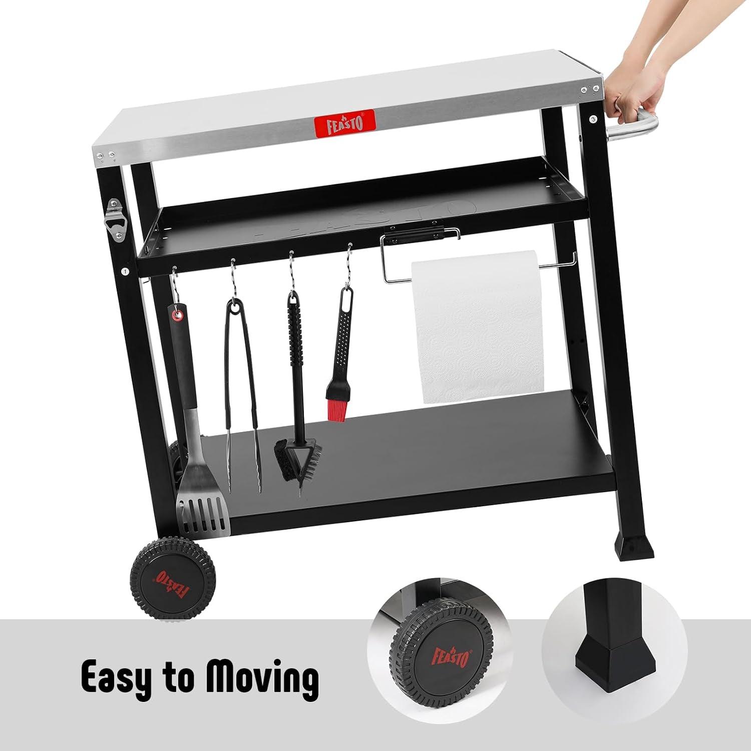 3-shelf-pizza-oven-table-outdoor-grill-cart-33-5-x-21-7-black-stainless-tabletop-with-tank-hook-for-pizza-ovens-griddles-heavy-duty-prep-station-for-patio-bbq-and-deck-parties