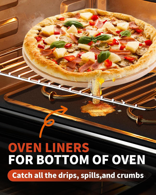 Oven Liners for Bottom of Oven - 2 Pack Large Heavy Duty Oven Mats, 17"X 25" Reusable Matt Liner for Electric, Gas, Toaster Ovens & Grills, BPA & PFOA Free, Kitchen Essentials, Black2