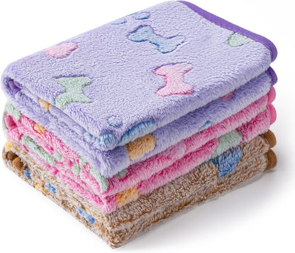 1 Pack 3 Blankets Super Soft Fluffy Premium Fleece Pet Blanket Flannel Paw Printed Throw for Dog Puppy Cat (Small 23X16'', Brown, Pink, White)16