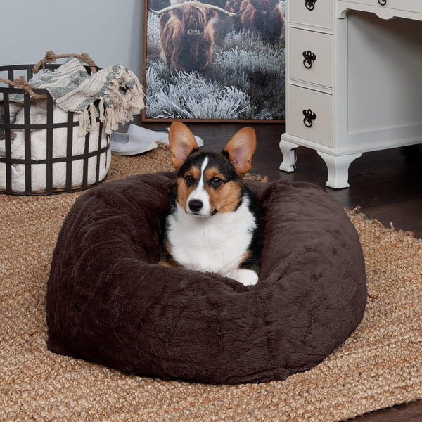 Furhaven Soft & Cozy Dog Bed for Medium/Small Dogs, Refillable W/ Removable Washable Cover & Liner, for Dogs up to 35 Lbs - Plush Faux Fur Bean Bag Style Ball Bed - Espresso, Medium3