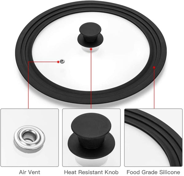 Universal Lid for Pots,Pans and Skillets - Tempered Glass with Heat Resistant Silicone Rim Fits 10.5", 11" and 12" Diameter Cookware,Black3