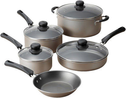 9 Piece Nonstick Cookware Set with Glass Lids, Pots and Pans Including Sauce, Dutch Oven and Sauté, Champagne Kitchen Collection1