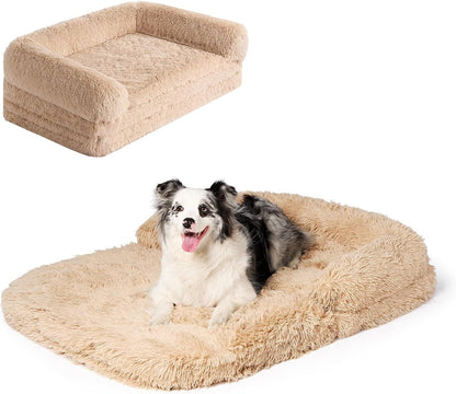EHEYCIGA Foldable XXL Dog Bed Memory Foam-46X34X6.5", Fluffy Cover, Grey19