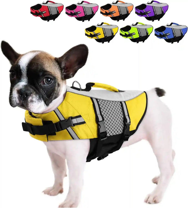 Queenmore Dog Life Jacket Small Float Vests for Swimming Boating Kayaking Mediumn Puppy Dogs Cats Neoprene Life Preserver Pet Water Lifesaver Lightweight Reflective Green,L11