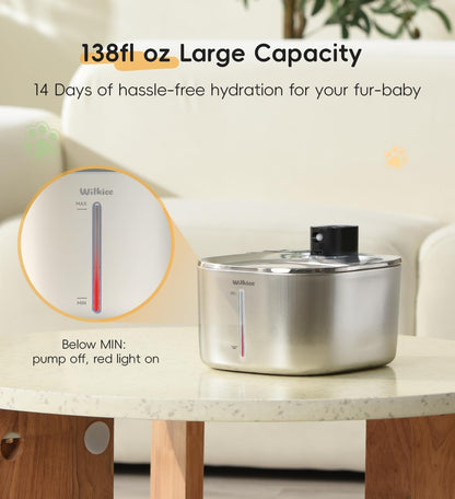 Cat Water Fountain Stainless Steel, 138Fl.Oz / 4.1L Cordless Cat Fountain | Wireless Pet Fountain; 4000Mah Battery; Indoor; Triple Water Modes; 25 Db Ultra-Quiet8