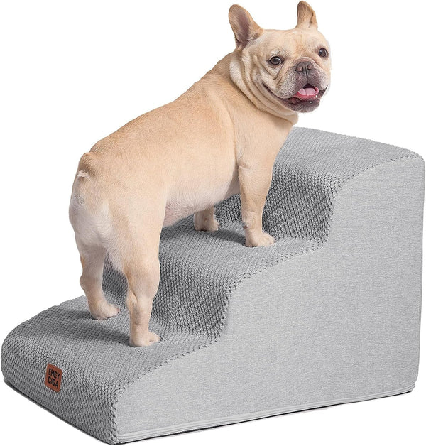 EHEYCIGA Curved Dog Stairs Ramp for 5-Step High Beds, 22.6" H Dog Steps | 33D Density of Pure Foam, for Small Dogs and Cats, Pet Stairs for High Bed Climbing, Non-Slip Balanced Pet Step Indoor, Grey34