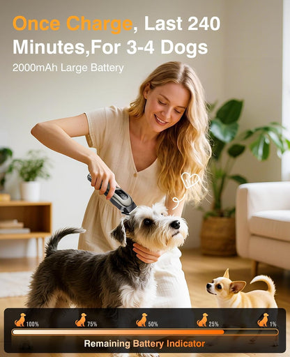Dog Clippers for Grooming, Dog Grooming Kit for Heavy Thick Hair, Low Noise Cordless Pet Hair Trimmer with Stainless Steel Blade, Professional Rechargeable Hair Trimmer for Dogs and Cats Sliver4