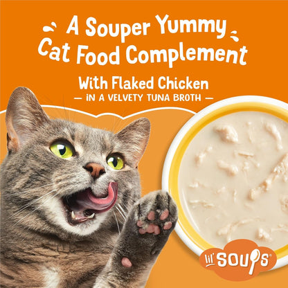Friskies Purina Natural,Grain Free Wet Cat Food Lickable Cat Treats,Lil' Soups Flaked Chicken - 1.2 Oz. Tubs,(Pack of 16)2