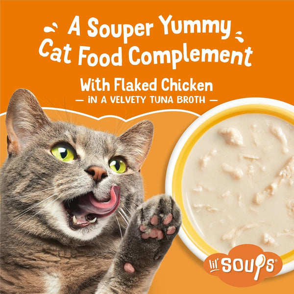Friskies Purina Natural,Grain Free Wet Cat Food Lickable Cat Treats,Lil' Soups Flaked Chicken - 1.2 Oz. Tubs,(Pack of 16)2