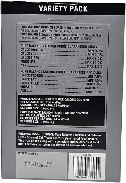 Pure Balance Chicken and Salmon Puree Cat Treats, 20 Tube Variety Pack, 10 Ounces4