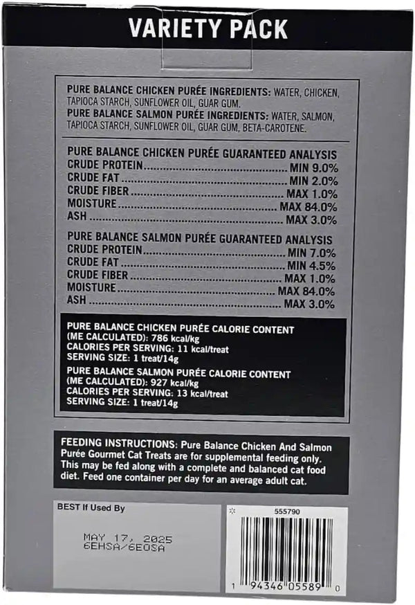 Pure Balance Chicken and Salmon Puree Cat Treats, 20 Tube Variety Pack, 10 Ounces4