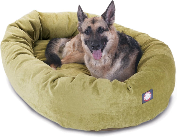 Majestic Pet 40 Inch Micro Velvet Calming Dog Bed Washable – Cozy Soft round Dog Bed with Spine for Head Support - Fluffy Donut Dog Bed 40X29X9 (Inch) – round Pet Bed Large – Pearl39